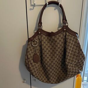 Gucci Guccissima Sukey Tote Bag Brown Leather Canvas
